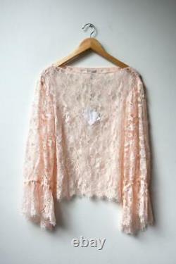 New SCANLAN THEODORE Poudre Pink French Lace Long Sleeve Blouse Top ML $600
