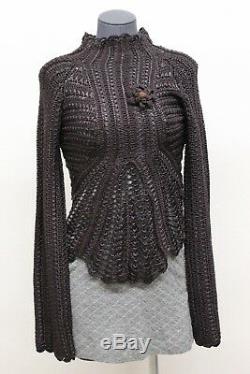 New! SportMax Wool Blend Long Sleeve Knit Crochet Top in Dark Purple Size Large