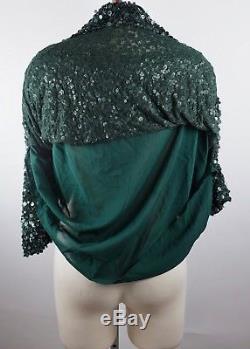 New St John Couture sz L green sequin top blouse jacket asymmetric long sleeves