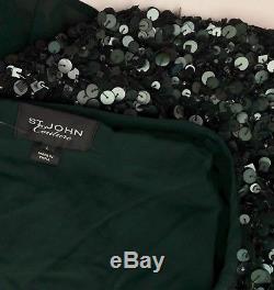 New St John Couture sz L green sequin top blouse jacket asymmetric long sleeves