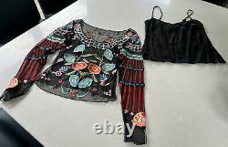 New Temperley London Floral embroidered mesh netted top & Black silk cami uk 8