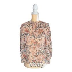 New Ulla Johnson Adela Blouse Size 2 Silk Floral Metallic Long Sleeve Top