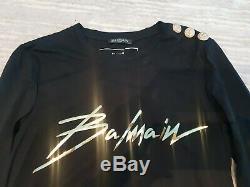 New authentic Balmain black long sleeve top tshirt gold logo 34 36 6 8 10 XS S