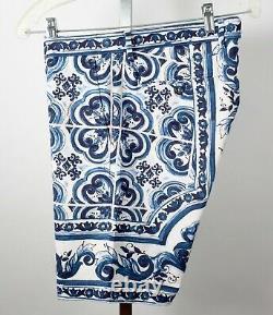 New sz 15 / 40 Dolce&Gabbana Maiolica print shirt shorts 50 suit blue white top