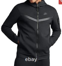 Nike Mens Tech Fleece Hoodie Black Medium Long Sleeve Cotton Full Zip Top