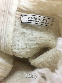 Nina Ricci Woven Ivory Top Frayed Edges Long Sleeve High Neck Wool Blend Size 38