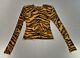 Norma Kamali Women's Tiger Print Shoulder Pad Long Sleeve Crew Top Size Xs Used