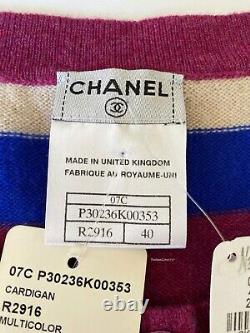 Nwt $2190 Runway Chanel 07c Fuchsia Multicolor Cashmere Cardigan Sweater Top 40