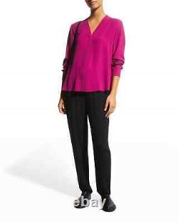 Nwt Eileen Fisher Magenta Silk Vneck Long Sleeve Top Blouse Shirt M $278
