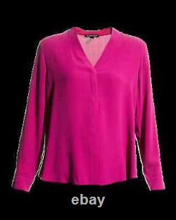 Nwt Eileen Fisher Magenta Silk Vneck Long Sleeve Top Blouse Shirt M $278