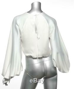 ORSEUND IRIS White Cream Cropped Long Sleeve Raw Edge Hem Top Blouse Shirt S