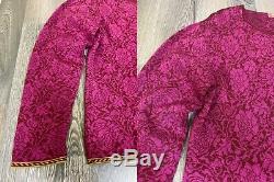 Oleana Flloral Long Sleeve Silk/Wool Cardigan Sweater Top Size 2XL Bordo