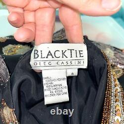 Oleg Cassini Black Tie Sequin Top Womens Size 8 Vintage Metallic Floral Black