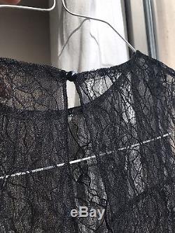 Oscar De La Renta Black Lace Long Sleeves Crop Top Blouse Size S