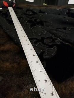 Oscar De La Renta Womens Black Long Sleeve Velvet Velour Sequin Blouse Top