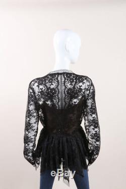 Oscar de la Renta NWT $1790 Black Floral Mesh Lace Long Sleeve Peplum Top SZ 4