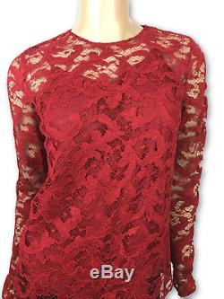 Oscar de la Renta New Red Lace Long Sleeve Top Blouse Size 2 MSRP$1590