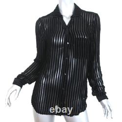 PAIGE Shirt Black Linara Black Striped Velvet Size Medium Long Sleeve Top NEW