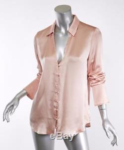 PAIGE Toscani Button-Front Long Sleeve Satin Dusty Rose Top Blouse Shirt M NEW