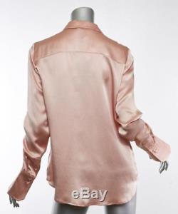 PAIGE Toscani Button-Front Long Sleeve Satin Dusty Rose Top Blouse Shirt M NEW