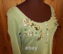 PER UNA M&S apple green long sleeve tunic t-shirt top floral applique 10 38