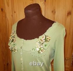 PER UNA M&S apple green long sleeve tunic t-shirt top floral applique 10 38