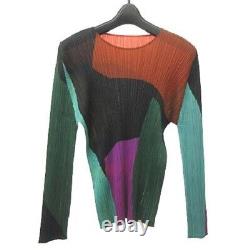 PLEATS PLEASE Issey Miyake Long Sleeve Cut & Sew Blouse Top Multicolor Size 3