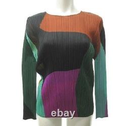 PLEATS PLEASE Issey Miyake Long Sleeve Cut & Sew Blouse Top Multicolor Size 3