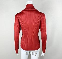 PLEATS PLEASE by Issey Miyake Turtleneck Top Red Pleated Blouse Size 4 NTSF