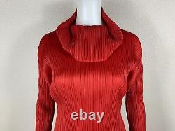 PLEATS PLEASE by Issey Miyake Turtleneck Top Red Pleated Blouse Size 4 NTSF