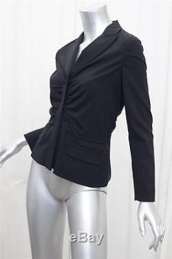 PRADA Black Wool Long-Sleeve Ruched Button Down Blouse Top Shirt Jacket 40/4 S