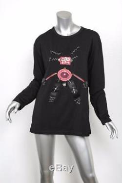 PRADA Womens Black Distressed Robot Appliqué Long-Sleeve Shirt Top 12-48 NEW
