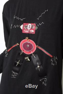 PRADA Womens Black Distressed Robot Appliqué Long-Sleeve Shirt Top 12-48 NEW