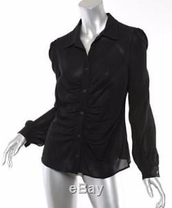 PRADA Womens Black Silk-Crepe Ruched Button-Down Long-Sleeve Blouse Top 10/46