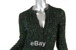 PRADA Womens Green Long Sleeve Cable Knit Cardigan Sweater Top 40