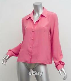 PRADA Womens Pink Silk Long Sleeve Button-Up Collared Blouse Top Shirt 8-44 NEW