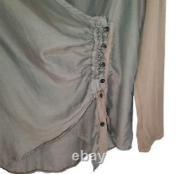 PRAIRIE UNDERGROUND $198 NWT L Silk Cotton Asymm Button Side Tunic Top