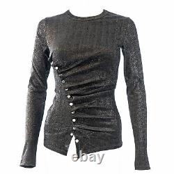 Paco Rabanne Womens Top Lurex Long Sleeve Black Silver Shimmer Party Stretch