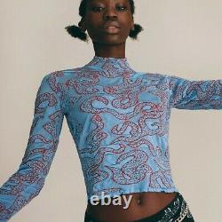 Paloma Wool Sierra Top S Sold out Turtleneck Small Blue Red jacquard snakes