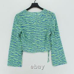 Paloma Wool Women's Top UK 8 Green Graphic 100% Lyocell Modal Long Sleeve Basic