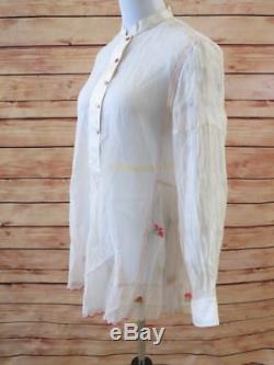 Pero Top Blouse Ivory Embroidered Voile Size 40 Neon-Stitched Long Sleeve NEW