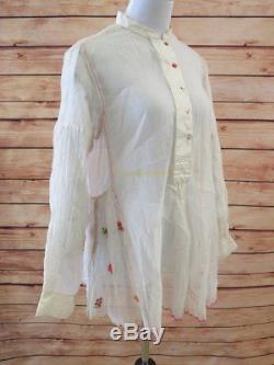 Pero Top Blouse Ivory Embroidered Voile Size 40 Neon-Stitched Long Sleeve NEW