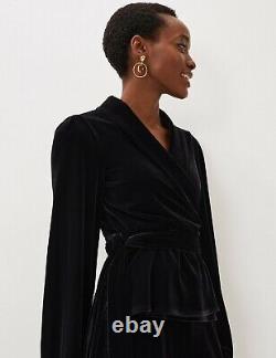 Phase Eight NEW Velvet SET V-Neck Blouson Sleeve Wrap Top size 8 colour Black