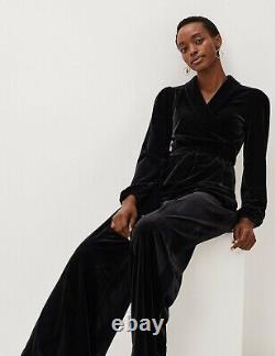 Phase Eight NEW Velvet SET V-Neck Blouson Sleeve Wrap Top size 8 colour Black