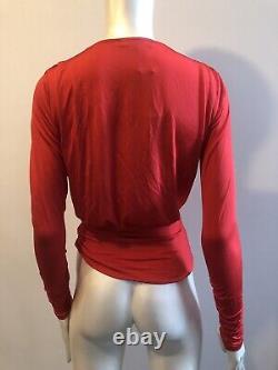 Pierre Balmain Red Wrap Effect Long Sleeve Ruched Top Blouse Small