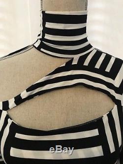 Pierre Balmain Stripe Black White Cut Out Turtleneck Blouse Long Sleeve Top 38