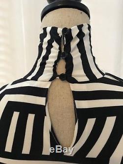 Pierre Balmain Stripe Black White Cut Out Turtleneck Blouse Long Sleeve Top 38