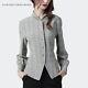 Plaid Shirt Women Vintage England Style Gray Top Long Sleeve Stand Collar