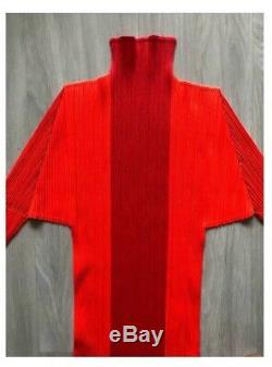 Pleats please issey miyake, Two Tone Red/ Orange High Neck Long Sleeve Top