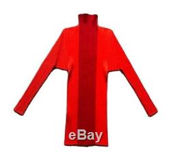 Pleats please issey miyake, Two Tone Red/ Orange High Neck Long Sleeve Top